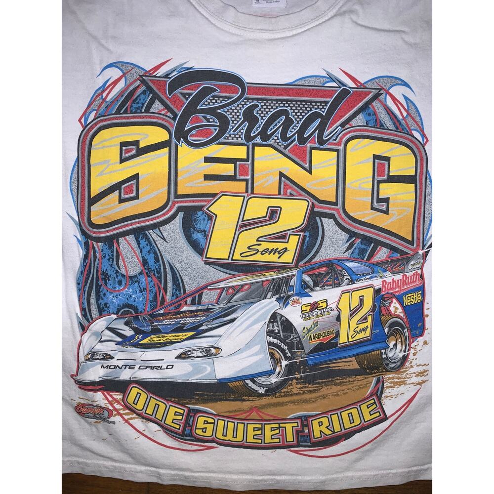 Brad Seng #12 Nestle Dirt Late Model Racing T Shirt Medium Double Sided White